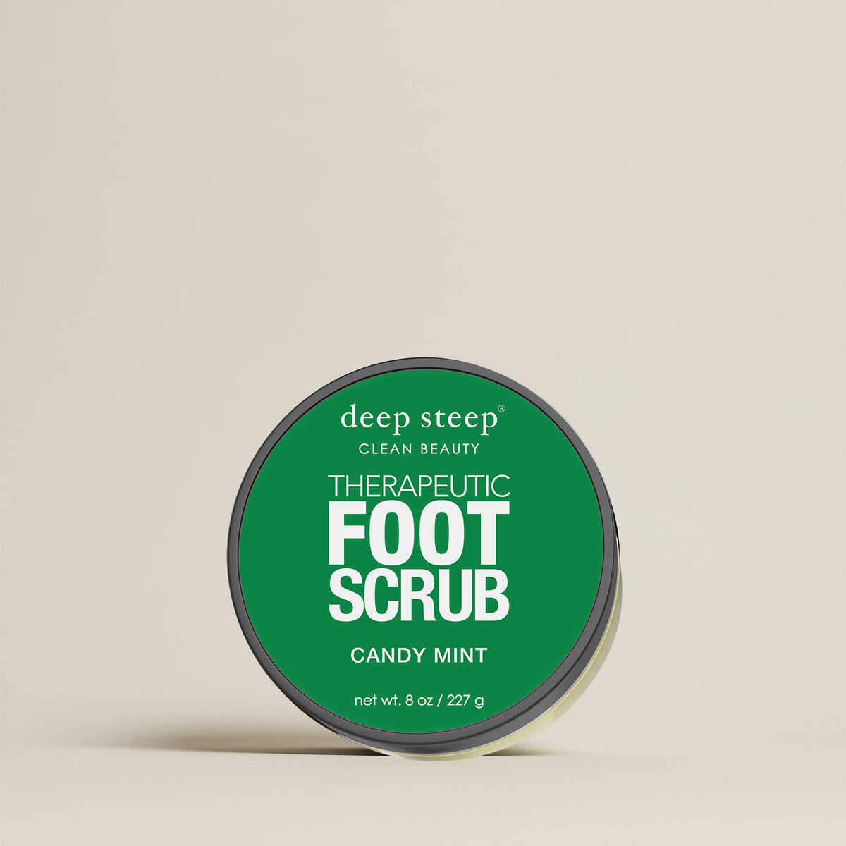 Deep Steep Candy Mint Therapeutic Foot Scrub 8 oz jar against a neutral background