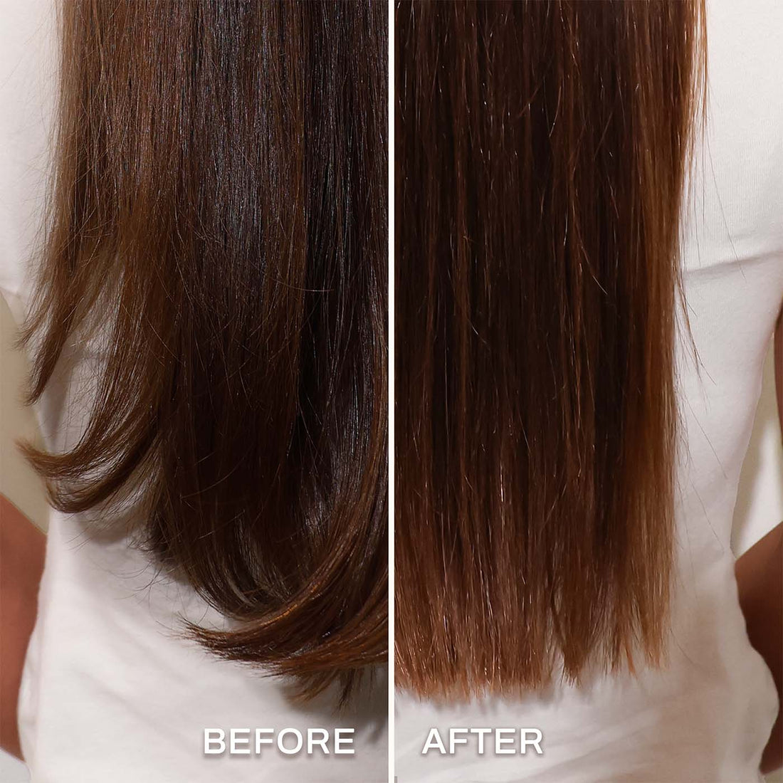 Before and after comparison of hair treatment on a person