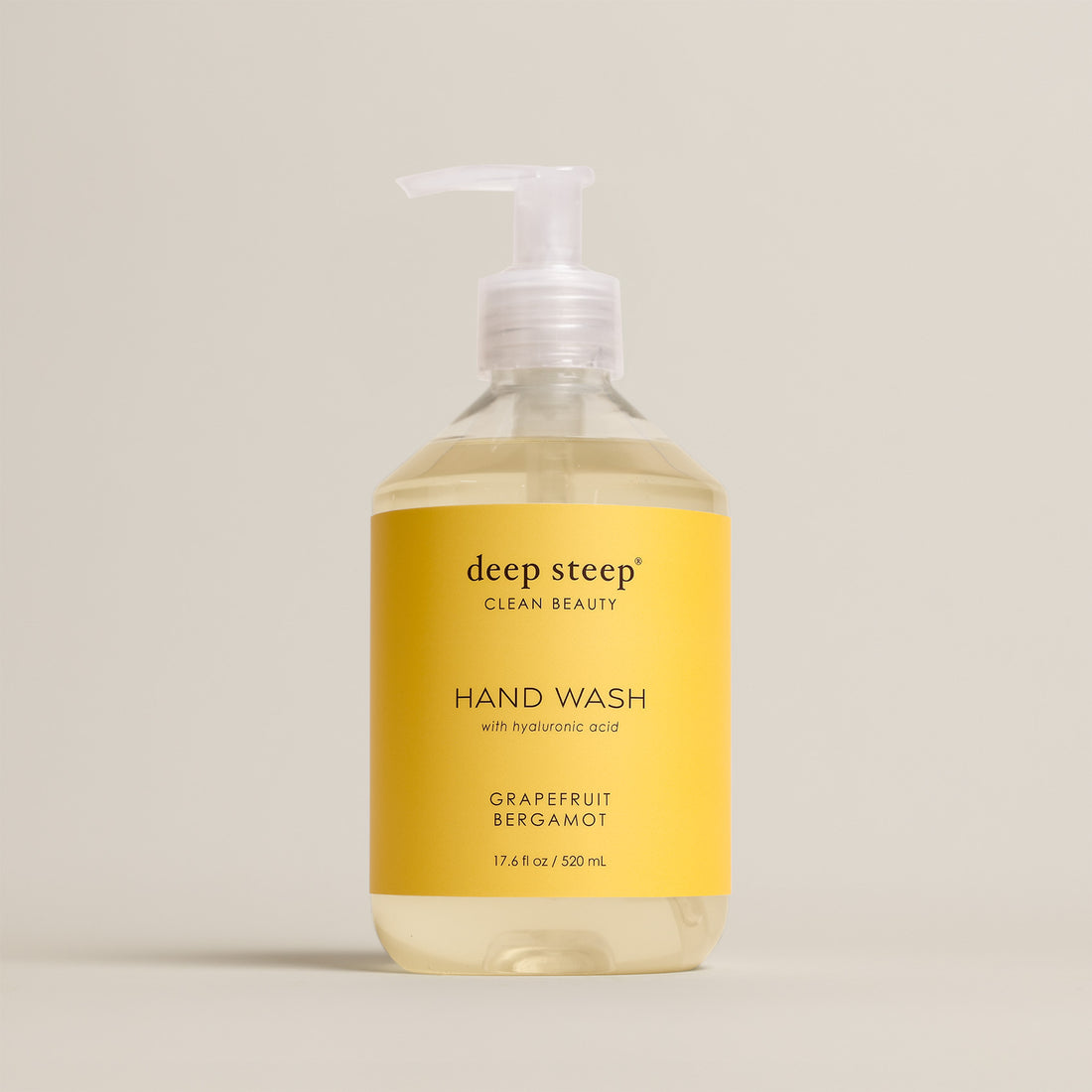 Deep Steep Grapefruit Bergamot Liquid Hand Wash, 17.6 fl oz bottle with a pump, featuring hyaluronic acid on a neutral background