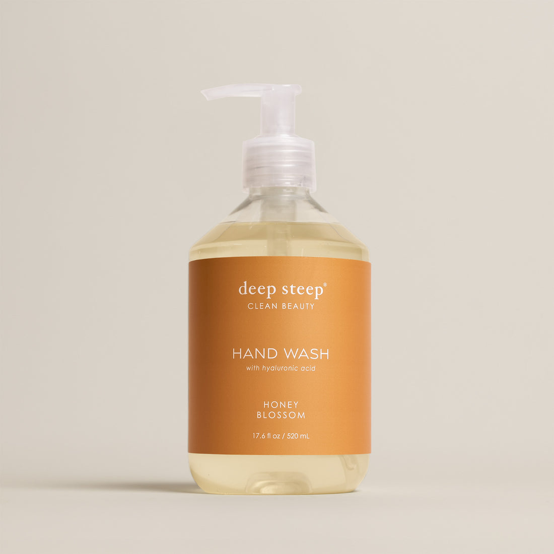 Deep Steep Honey Blossom Liquid Hand Wash, 17.6 fl oz bottle with a pump, featuring hyaluronic acid on a neutral background