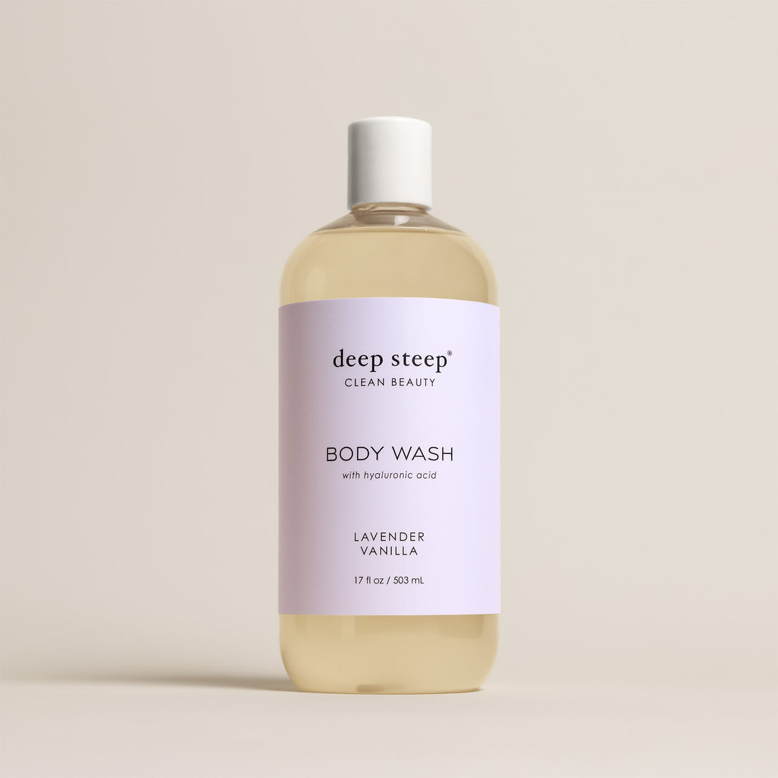 Deep Steep Lavender Vanilla Body Wash, 17 fl oz bottle, featuring hyaluronic acid