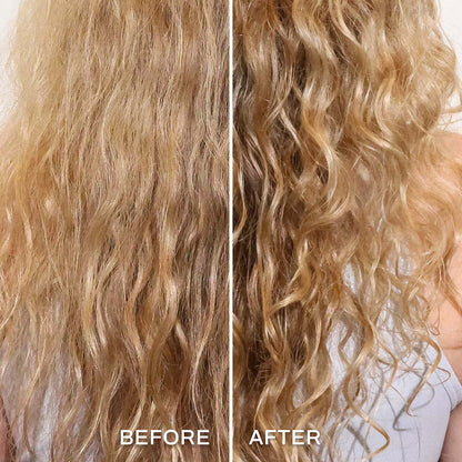 Before and after comparison of wavy hair