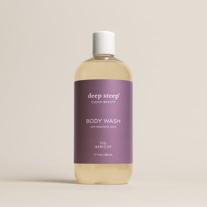 Deep Steep Fig Apricot Body Wash, 17 fl oz bottle, featuring hyaluronic acid