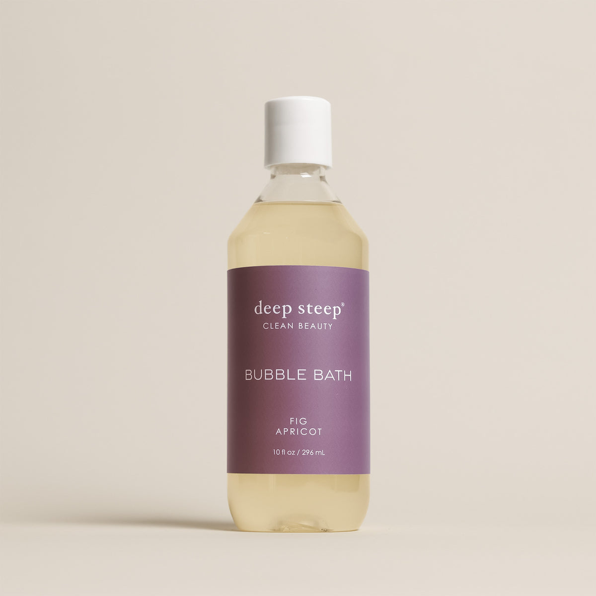 Deep Steep Fig Apricot Bubble Bath, 10 fl oz hypoallergenic bottle on a neutral background
