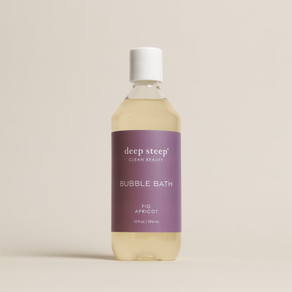 Deep Steep Fig Apricot Bubble Bath, 10 fl oz hypoallergenic bottle on a neutral background