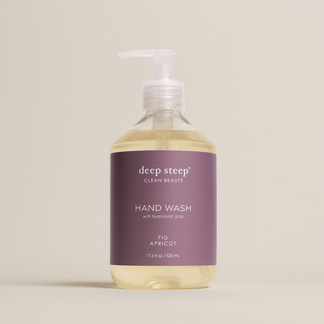 Deep Steep Fig Apricot Liquid Hand Wash, 17.6 fl oz bottle with a pump, featuring hyaluronic acid on a neutral background
