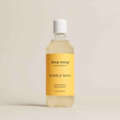 Deep Steep Grapefruit Bergamot Bubble Bath, 10 fl oz hypoallergenic bottle on a neutral background
