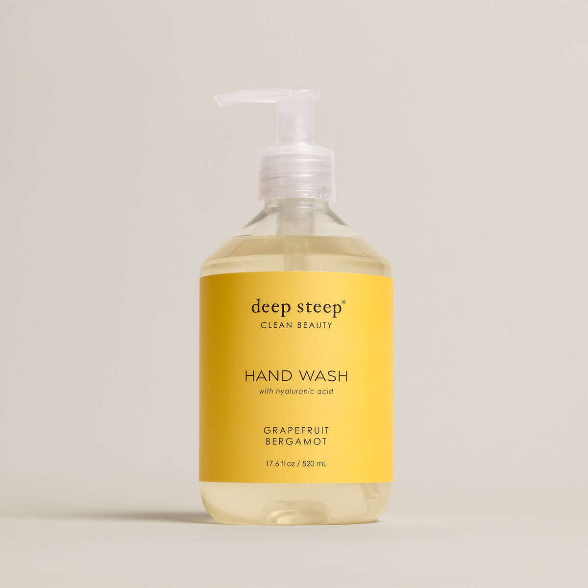 Deep Steep Grapefruit Bergamot Liquid Hand Wash, 17.6 fl oz bottle with a pump, featuring hyaluronic acid on a neutral background