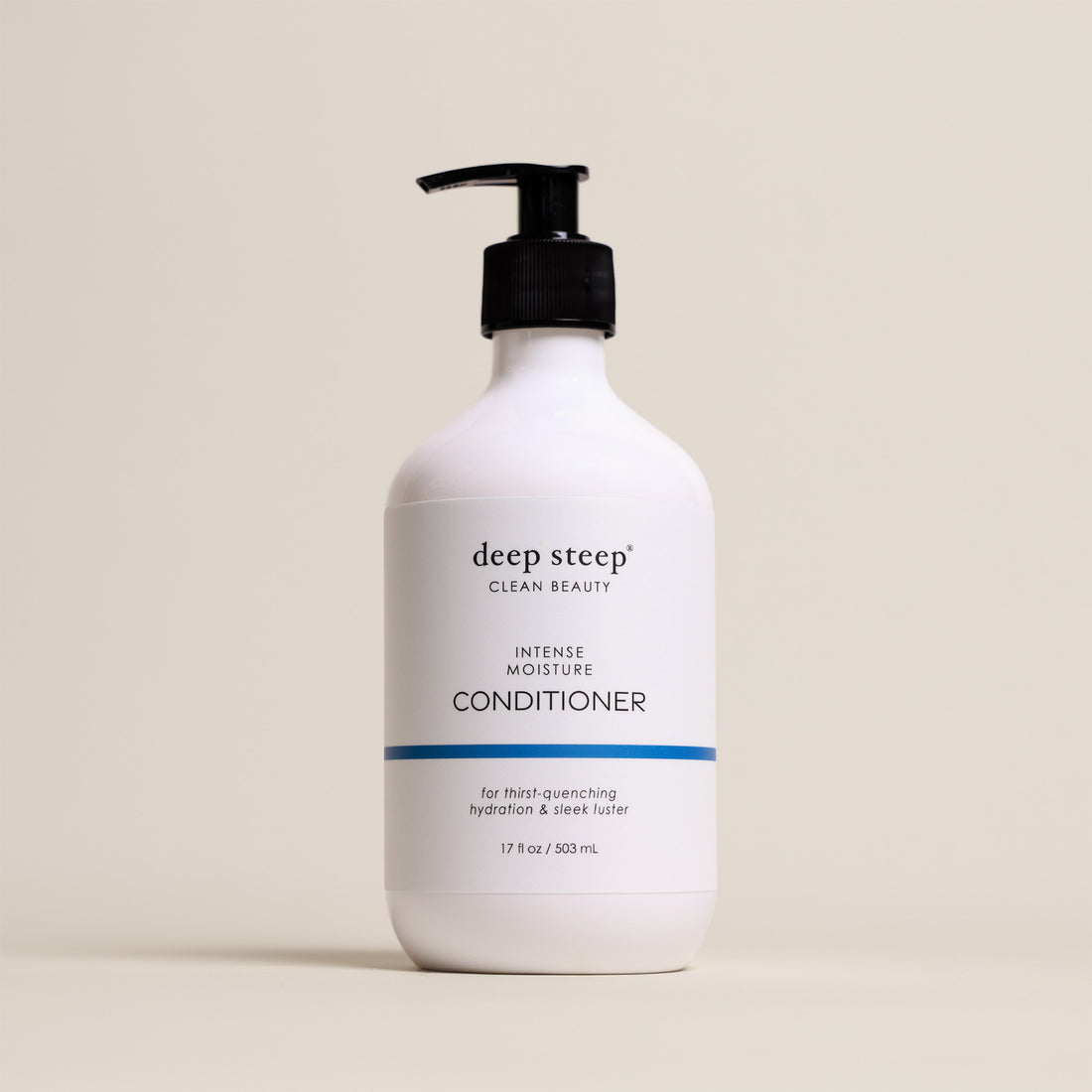 Deep Steep Intense Moisture Conditioner, 17 fl oz bottle with a pump, on a beige background