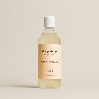 Deep Steep Lemon Cream Bubble Bath, 10 fl oz hypoallergenic bottle on a neutral background