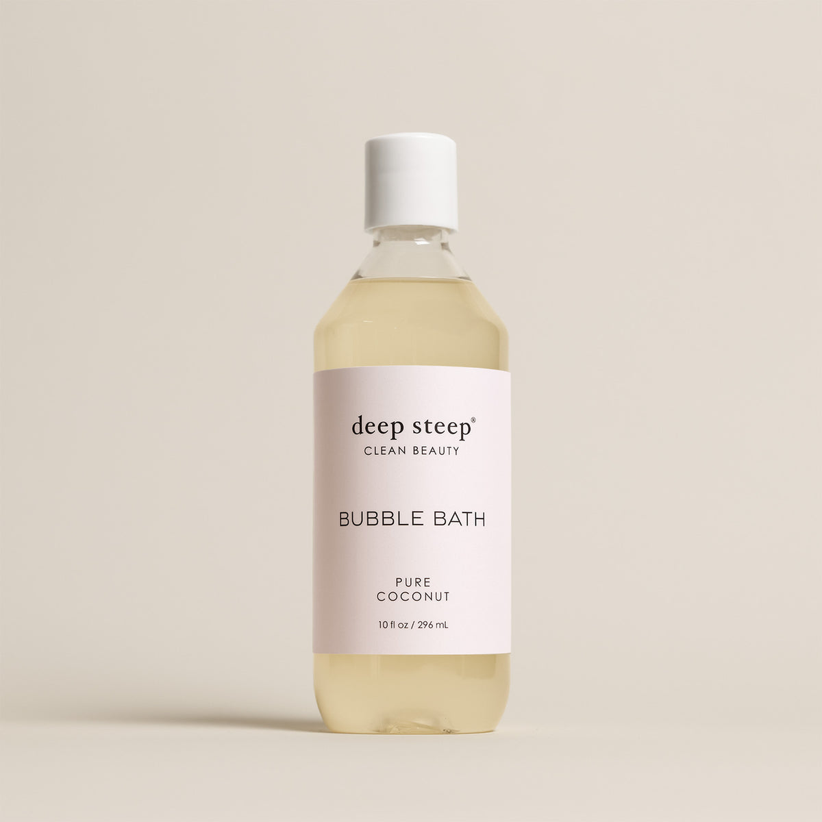 Deep Steep Pure Coconut Bubble Bath, 10 fl oz hypoallergenic bottle on a neutral background