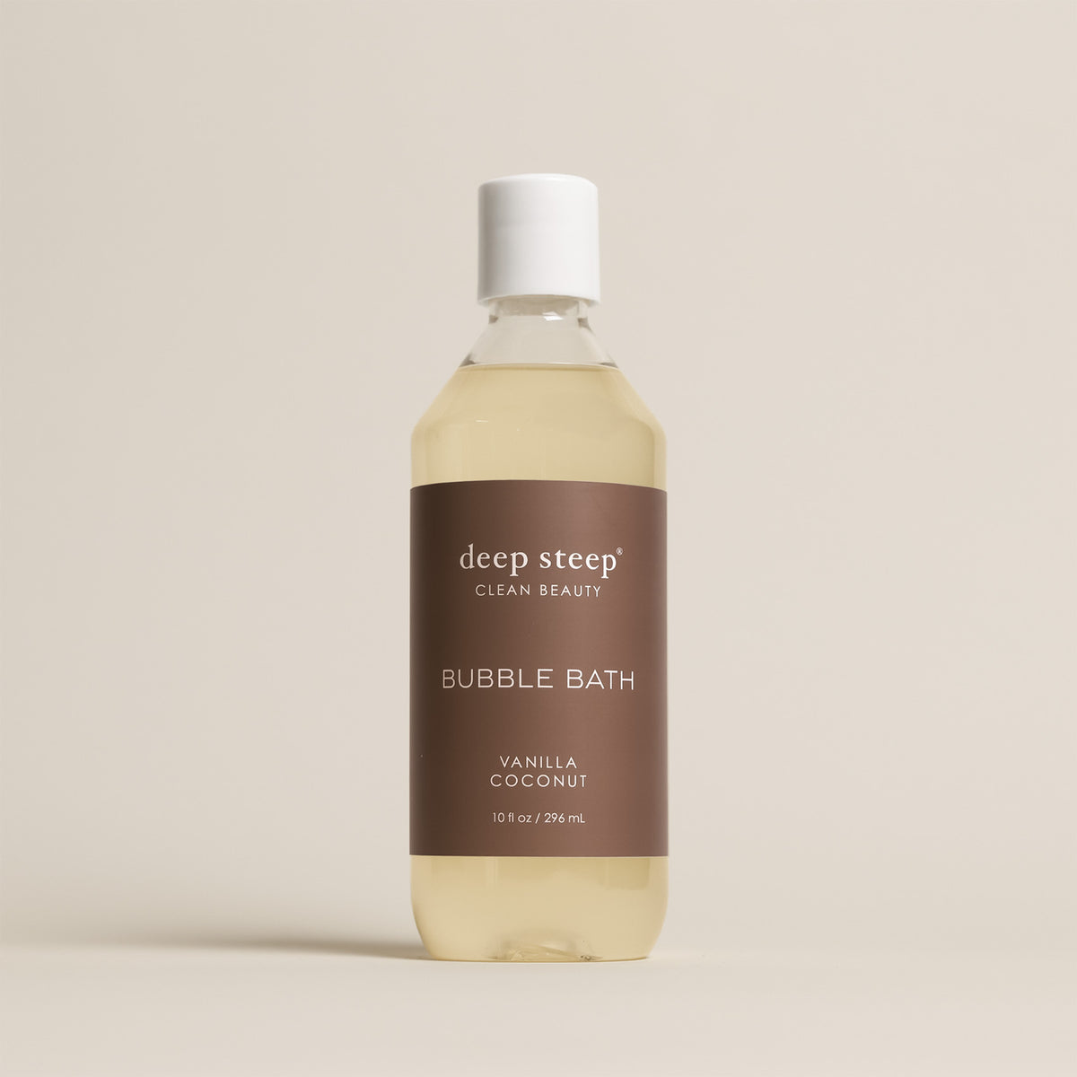 Deep Steep Vanilla Coconut Bubble Bath, 10 fl oz hypoallergenic bottle on a neutral background