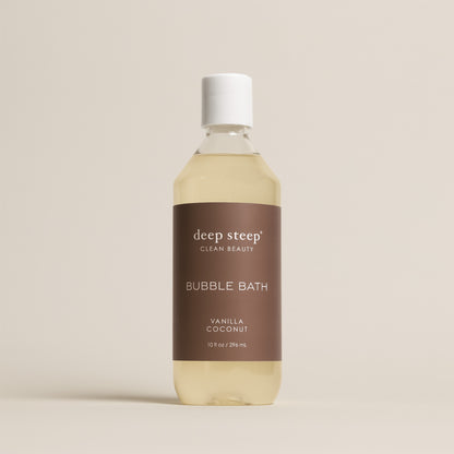 Deep Steep Vanilla Coconut Bubble Bath, 10 fl oz hypoallergenic bottle on a neutral background