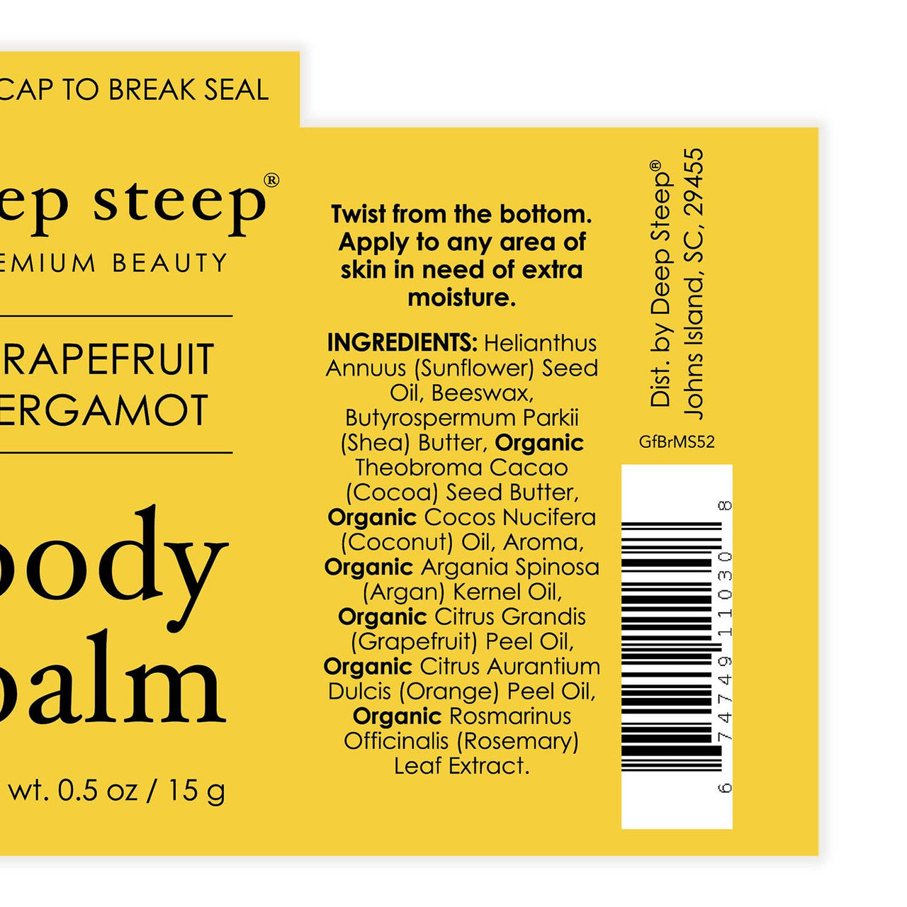 Body Balm Grapefruit Bergamot 0.5oz - Back