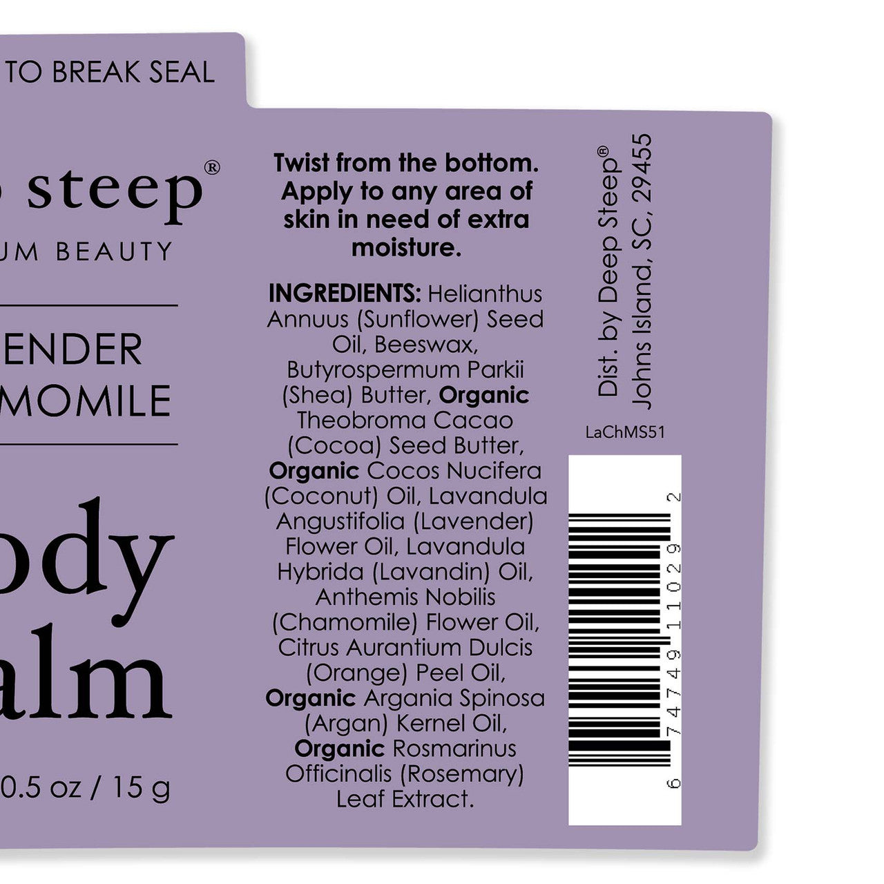 Body Balm Lavender Chamomile 0.5oz - Back