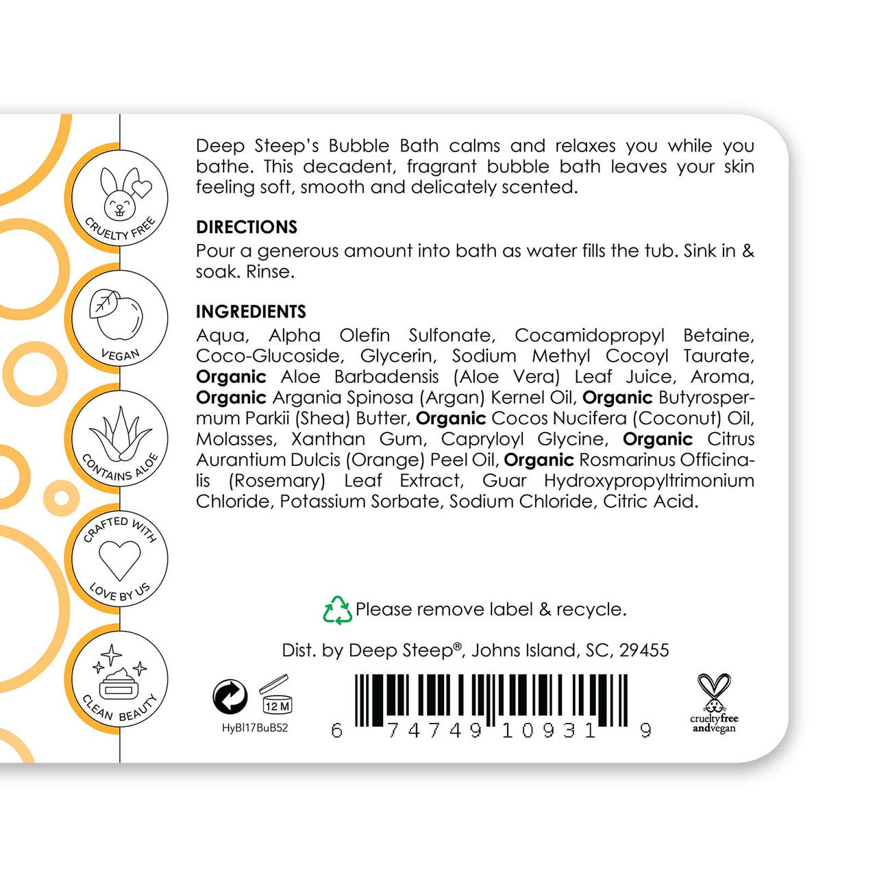 Bubble Bath Honey Blossom 17oz - Back