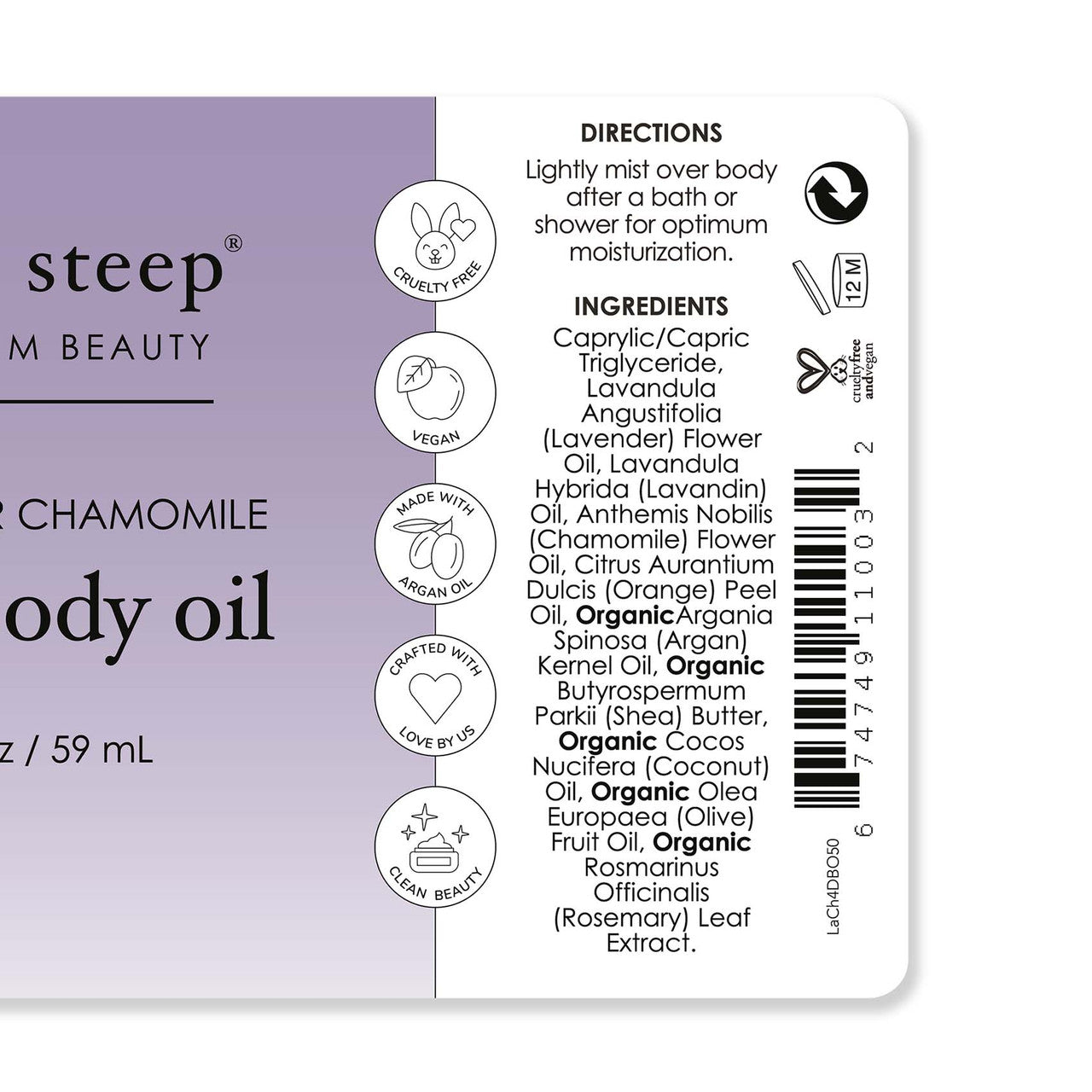 Dry Body Oil Lavender Chamomile 2oz - Back