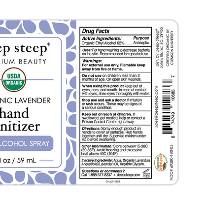 2oz Hand Sanitizer Spray 62% Alcohol USDA Organic Lavender - Back