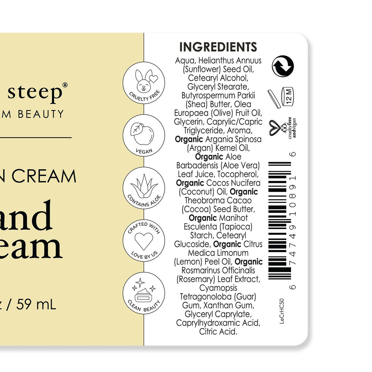 Hand Cream Lemon Cream 2oz - Back