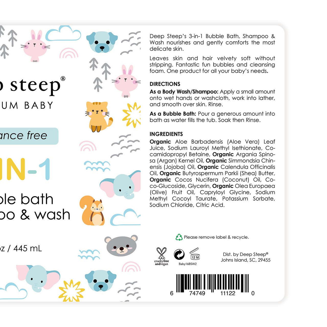 3 in1 Bubble Bath / Body Wash / Shampoo label - Back