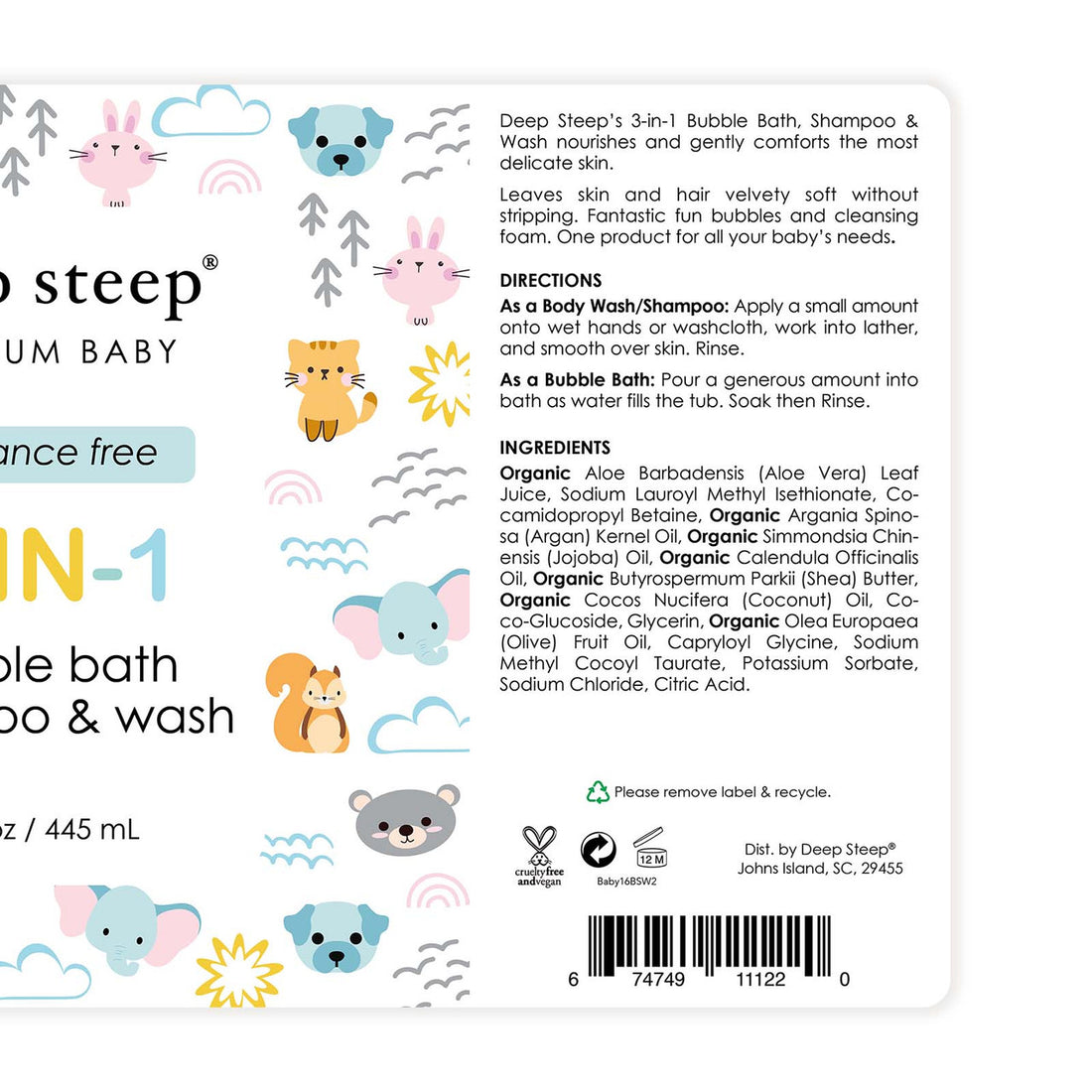 3 in1 Bubble Bath / Body Wash / Shampoo label - Back