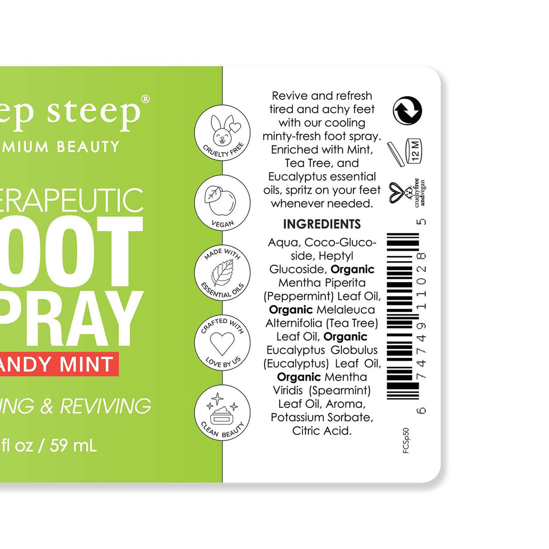 Therapeutic Foot Spray Candy Mint 2oz - Back