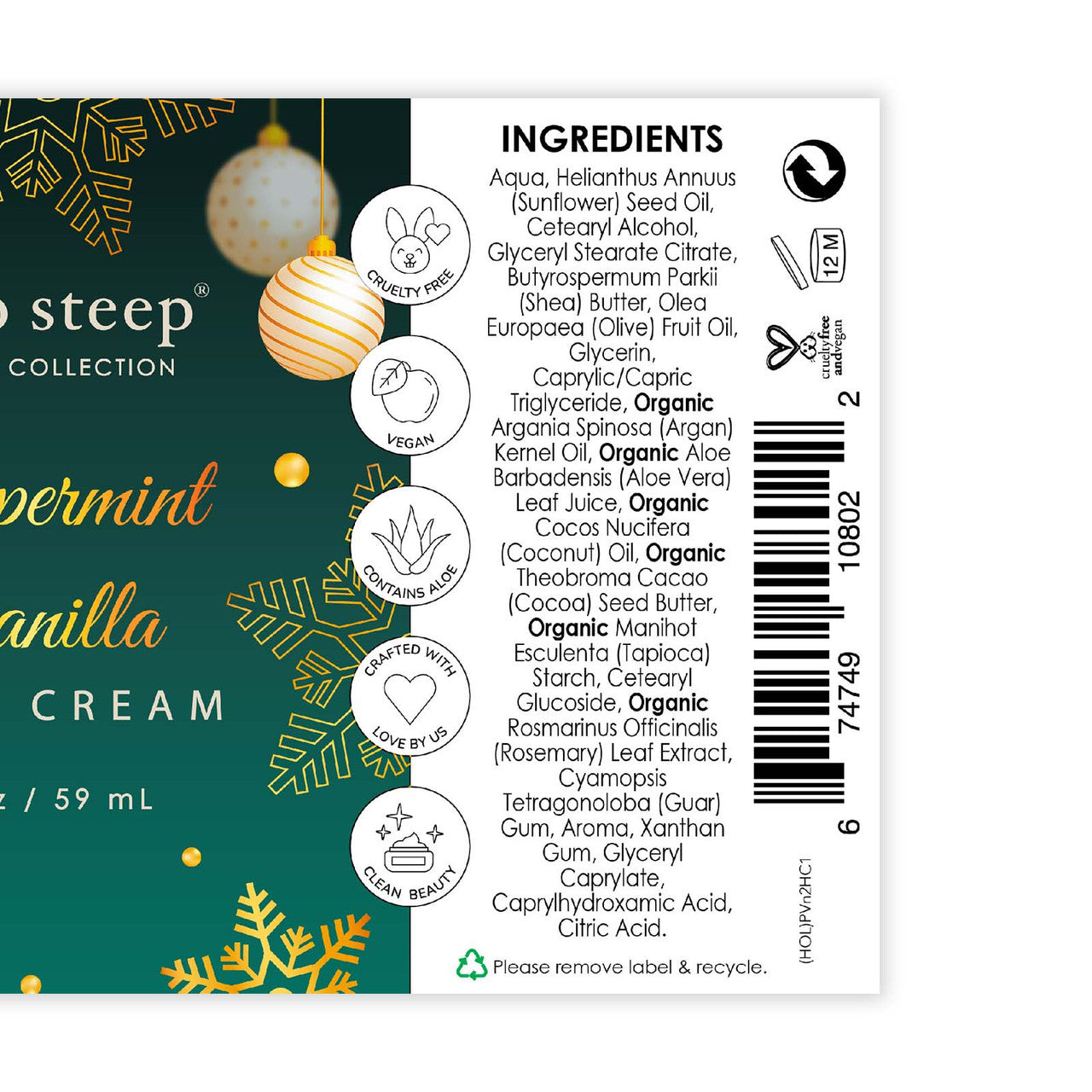 Peppermint Vanilla Hand Cream 2oz - Back